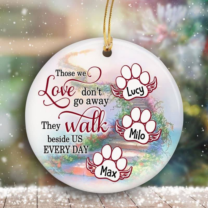 Personalized Memorial Ornament Love Walk Those We Don't Go Away Road To Heaven Paw Prints Custom Dog's Name