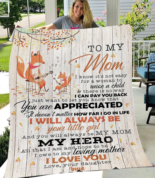 Personalized Rustic Fleece Blanket To My Mom Fox Play Guitar Blanket For Mothers Day Custom Name