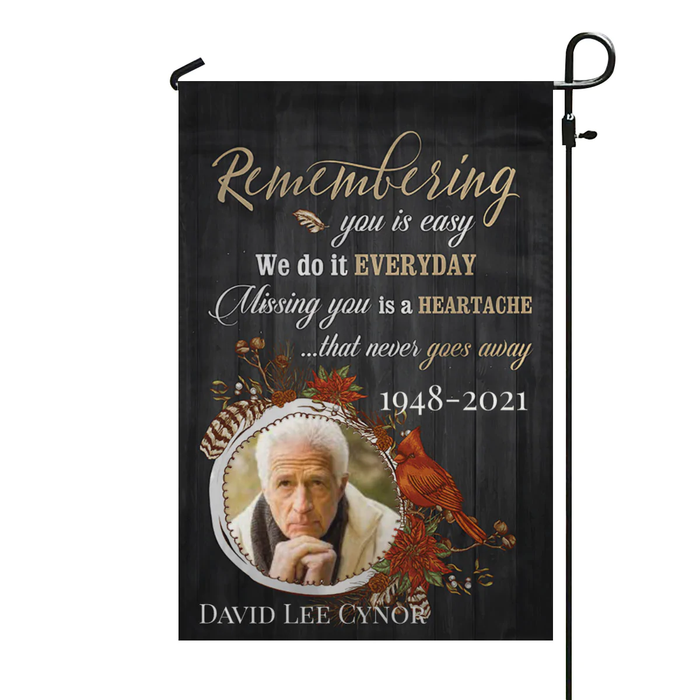 Personalized Memorial Flag For Family In Heaven Cardinal Missing You Heartache Custom Name Photo Cemetery Decoration