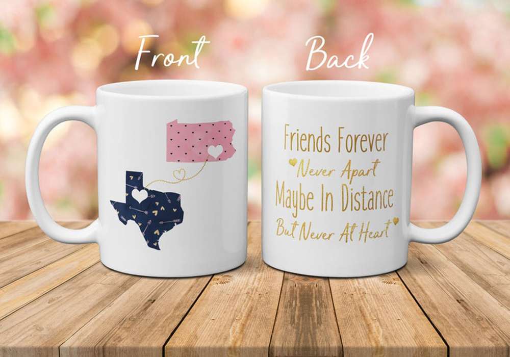 Personalized Coffee Mug For Friends Moving Away Maybe Apart In Distance Custom Name White Cup State To State Map Gifts