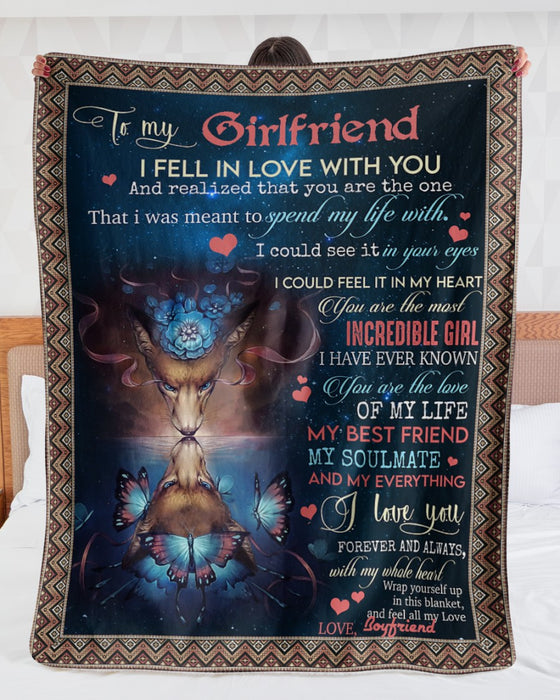 Personalized To My Girlfriend Blanket Gifts From Boyfriend Fox Butterflies You're My Soulmate Custom Name For Birthday