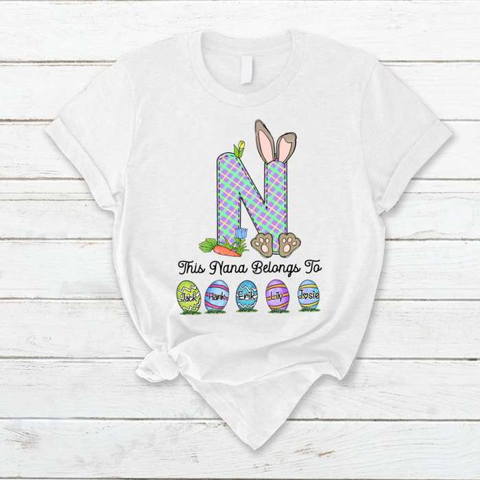 Personalized T-Shirt For Grandma This Nana Belongs To Shirt Cute Bunny & Easter Eggs Printed Custom Grandkids Name