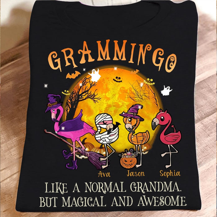 Personalized T-Shirt Grammingo Like A Normal Grandma But More Magical Cute Flamingo Printed Custom Grandkid's Name