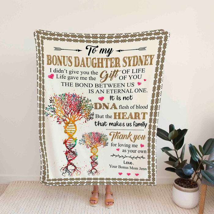 Personalized To My Stepdaughter Blanket From Step Mom Dad Dna Tree Heart Makes Us Family Custom Name Gifts For Christmas