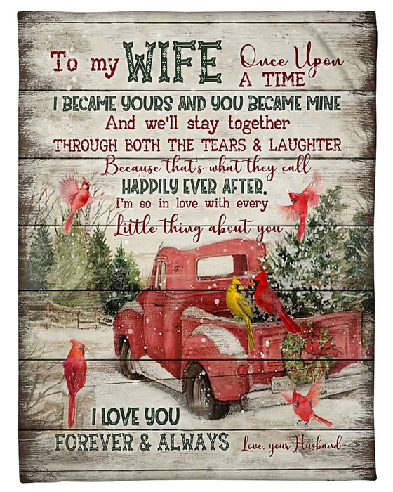 Personalized Xmas Blanket For Wife From Husband I Love You Forever And Always Christmas Car & Cardinal Print Customized