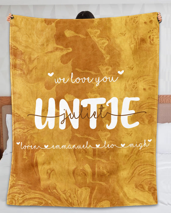 Personalized Blanket For Aunt We Love You Untie Custom Aunt'S Name And Kids Name Rustic Background