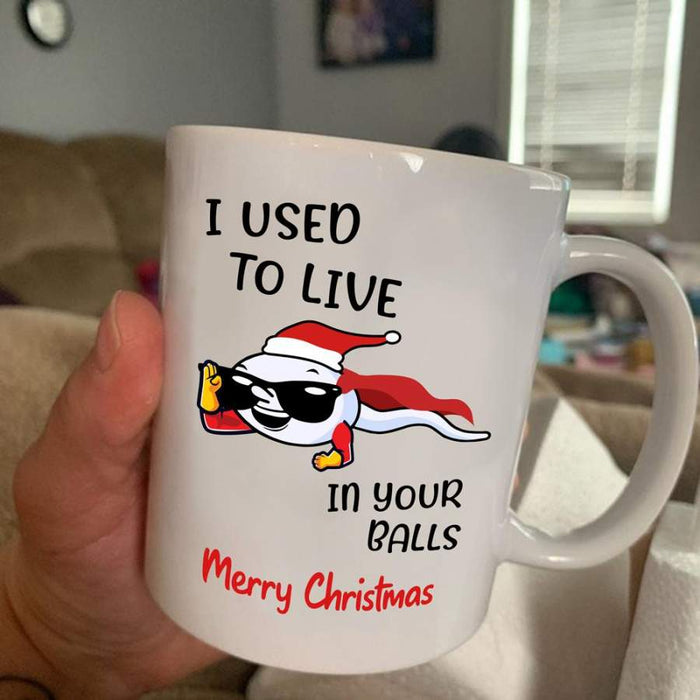 Personalized Coffee Mug For Dad From Kids I Used To Live In Your Balls Fly Sperm Custom Name Ceramic Cup Christmas Gifts