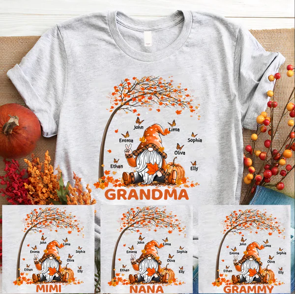 Personalized T-Shirt For Grandma Belongs Tree & Butterfly Print Autumn Themed Custom Grandkid's Name