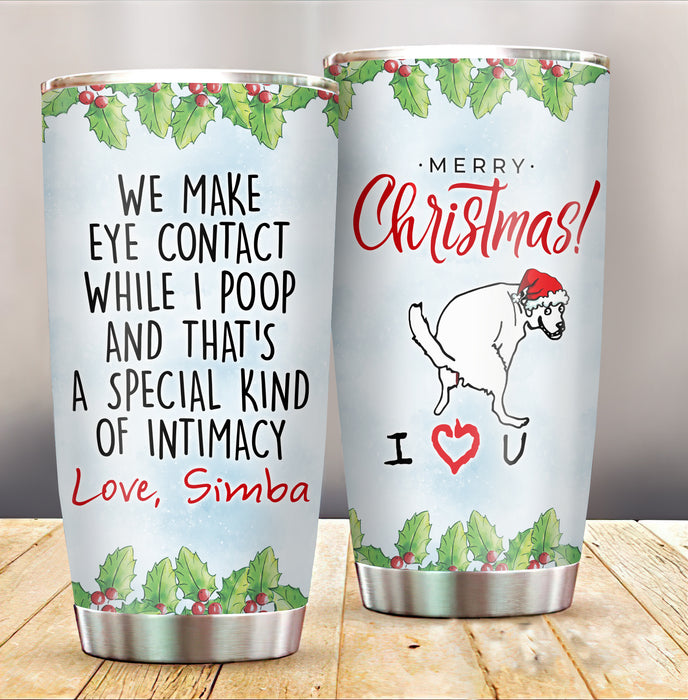 Personalized Tumbler For Pet Owner Holly Branch Funny Poop Prints Santa Hat Custom Name Travel Cup Gifts For Christmas
