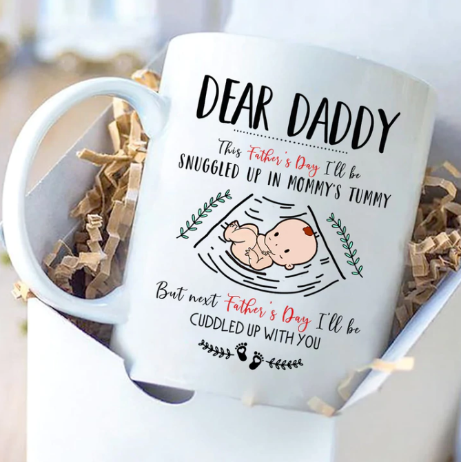 Personalized Ceramic Coffee Mug For New Dad Next Father's Day Cute Funny Baby Bump Custom Baby's Name 11 15oz Cup