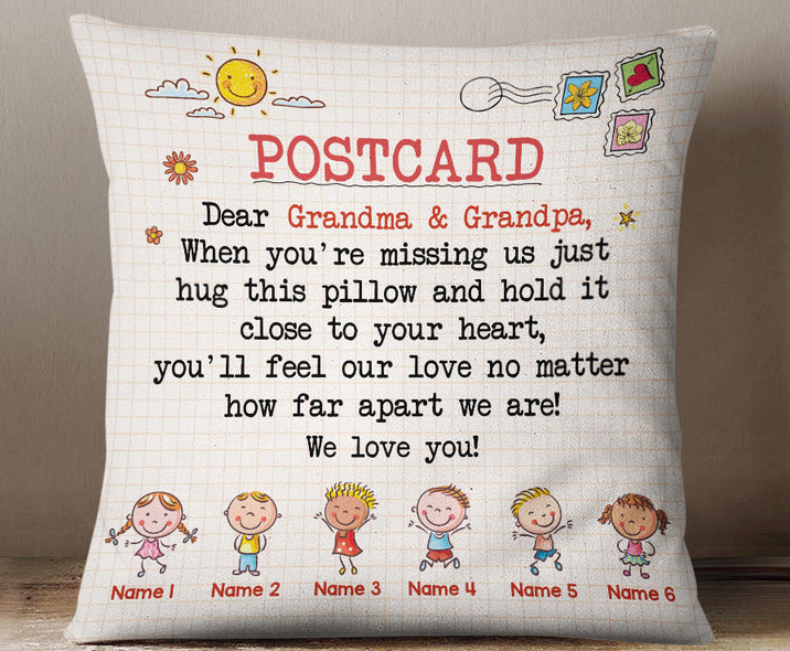 Personalized Square Pillow For Grandparents Postcard No Matter How Far Custom Grandkids Name Sofa Cushion Birthday Gifts