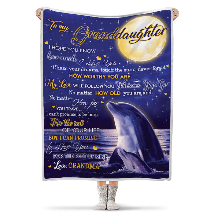 Personalized To My Granddaughter Blanket From Grandma My Love Will Follow You Wherever You Are Cute Dolphin Printed