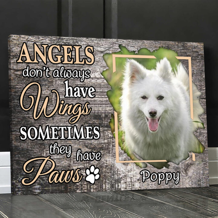 Personalized Memorial Canvas Wall Art For Loss Of Cat Dog Vintage Angels Don’T Always Have Wings Custom Name & Photo
