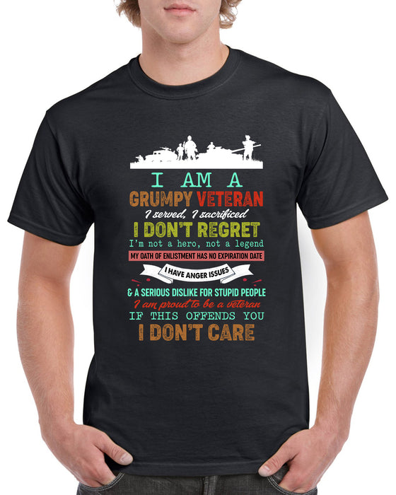 Classic T-Shirt For Men Grumpy Veteran I Served I Sacrificed I Don't Regret Soldiers Printed Patriotic Shirt