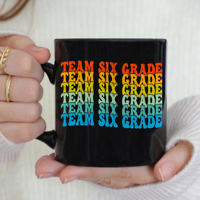 Personalized Back To School Black Mug Team Six Grade Colorful Design Custom Grade Level 11 15oz Ceramic Coffee Cup