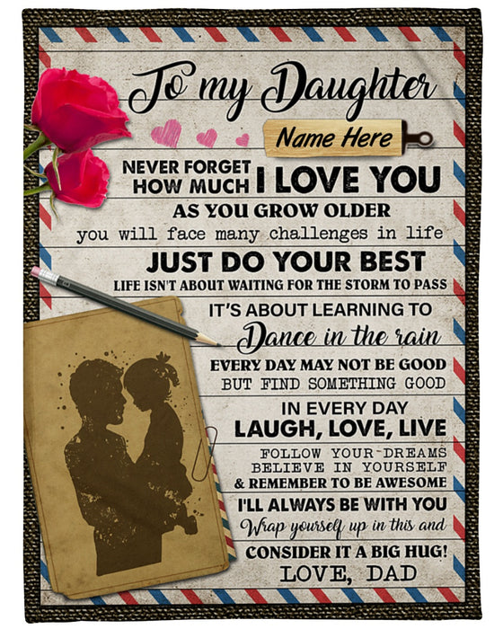 Personalized Blanket To My Daughter From Dad Laugh Love Live Daddy & Baby Print Airmail Rustic Design Custom Name