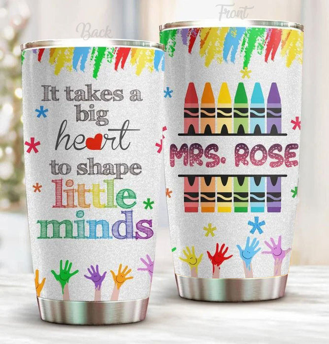 Personalized Travel Tumbler Teacher 20oz Cup Custom Name Big Heart To Shape Little Minds Handprints Back To School Gifts