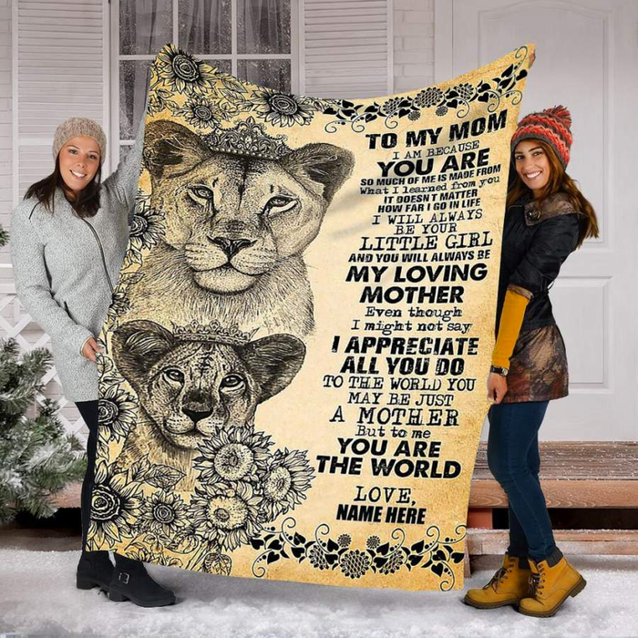 Personalized Vintage Blanket To My Mom On Mothers Day Sunflower & Lion With Crown Blankets Custom Name