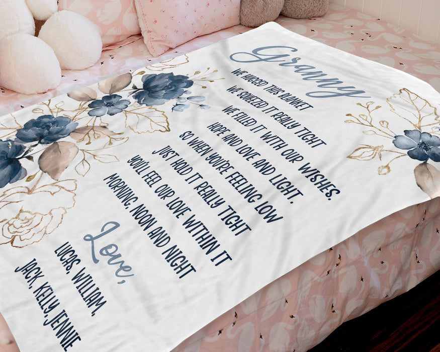 Personalized To My Grandma Blanket From Grandkids Just Hold Really Tight Florals Custom Name Gifts For Christmas