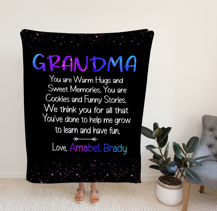 Personalized To My Grandma Blanket From Grandkids You Are Warm Hugs & Sweet Memories Custom Name Gifts For Christmas