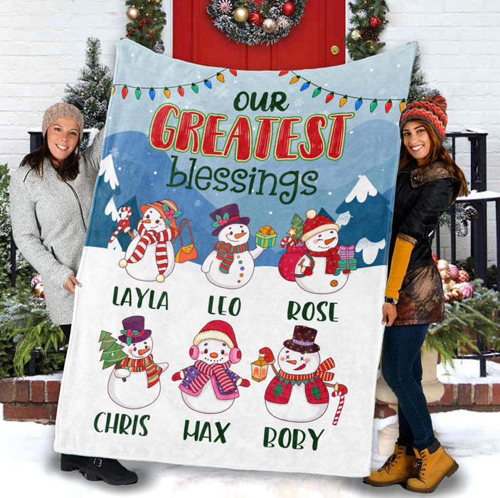 Personalized To My Grandma Blanket From Grandkids Our Blessings Snowmen Christmas Lights Custom Name Gifts For Christmas