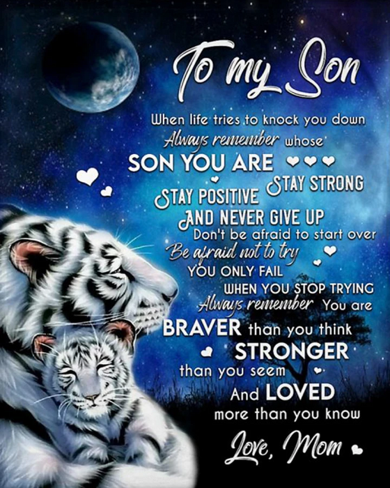 Personalized To My Son Blanket From Father Mother Custom Name White Tiger You Braver Than You Think Gifts For Christmas