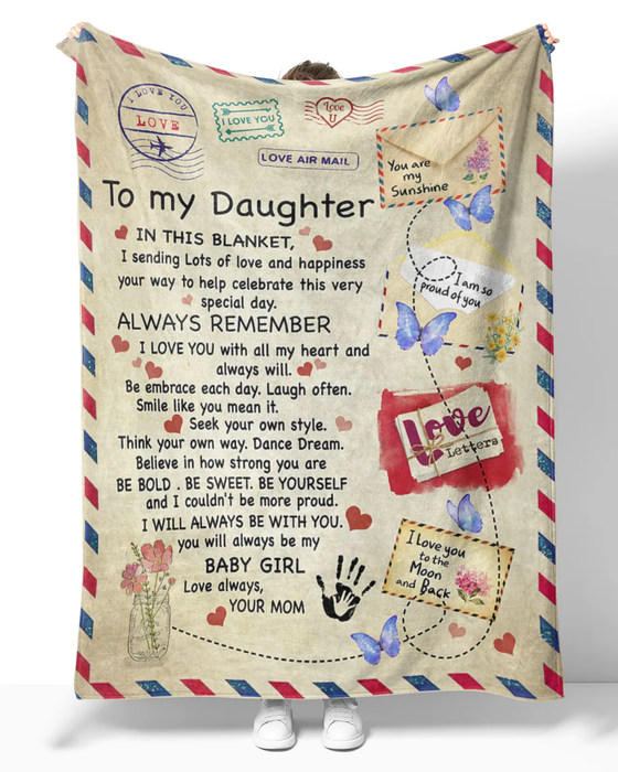 Personalized Love Airmail Blanket To My Daughter Butterfly & Flower Letter Bankets Custom Name