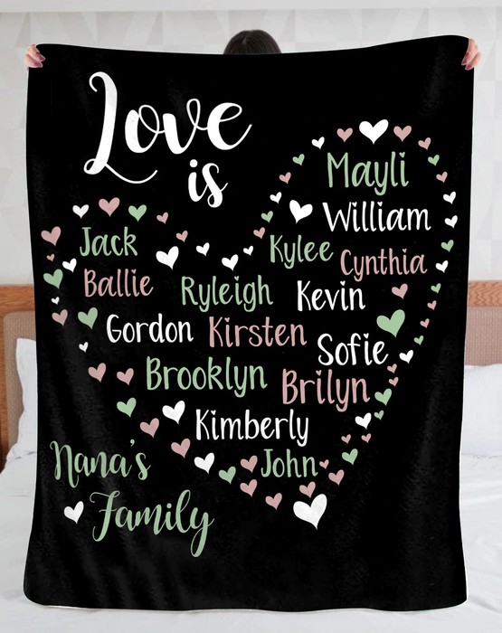 Personalized To My Grandma Blanket From Grandchild Love Is Nana Family Heart Frame Custom Name Gifts For Christmas