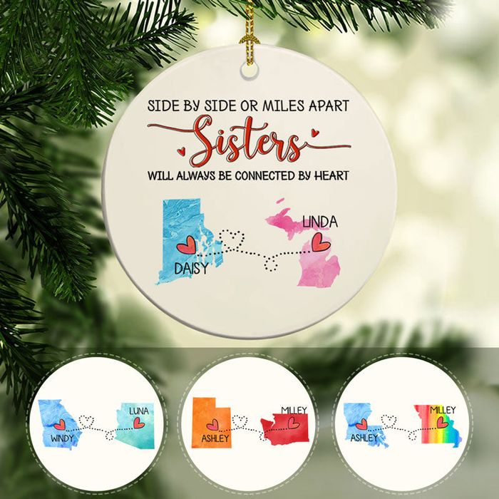 Personalized Ornament Long Distance Gifts For Sisters Be Connected By Heart Long Distance Custom Name Xmas Tree Hanging