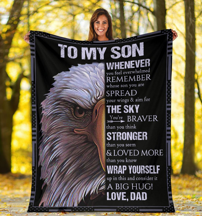 Personalized To My Son Blanket From Dad Mom Custom Name Eagle Spread Your Wings & Aim For Sky Gifts For Christmas