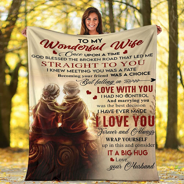 Personalized To My Wonderful Wife Fleece Blanket From Husband Old Couple Printed Once Upon A Time Customized Blanket