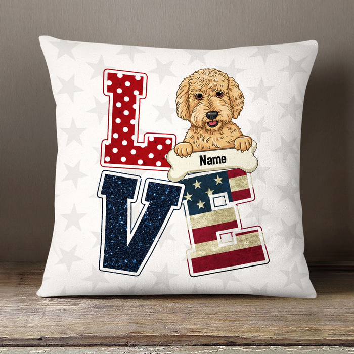 Personalized Square Pillow Gifts For Dog Lover American Flag Love Twinkles Custom Name Sofa Cushion For Birthday