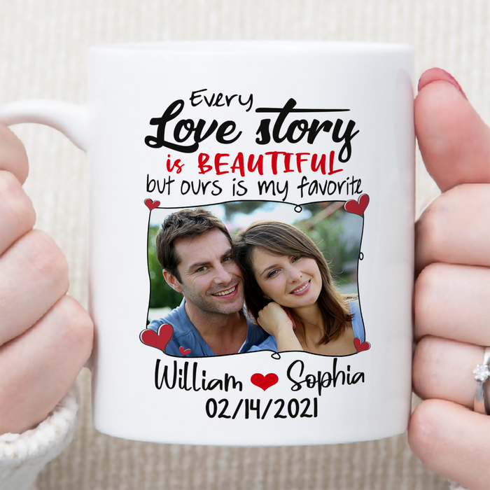 Personalized Coffee Mug Gifts For Couples Every Love Story Is Beautiful Red Heart Custom Name White Cup For Anniversary