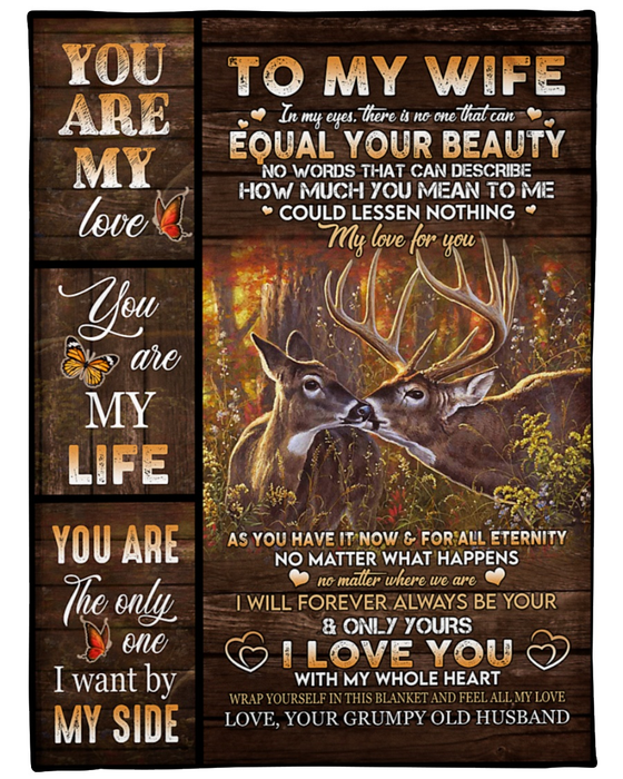 Personalized To My Wife Blanket From Husband No One That Can Equal Your Beauty Romantic Deer Couple In Forest Printed