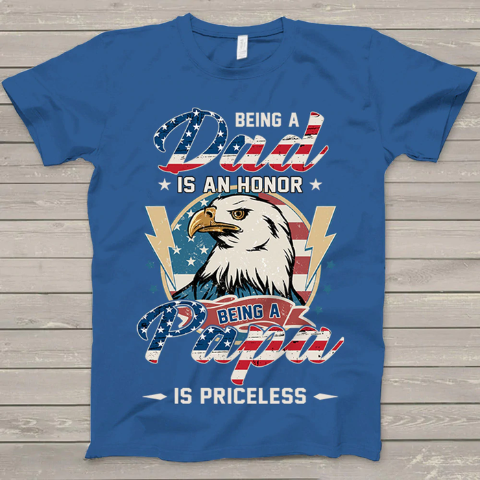 Personalized T-Shirt Being A Grandpa Is Priceless Eagle & USA Flag Design Custom Grandkids Name 4th July Day Shirt
