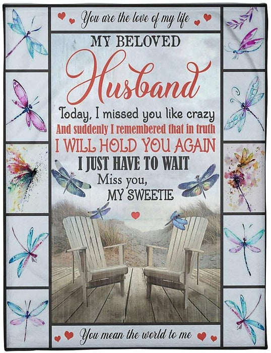 Personalized Memorial Blanket To My Beloved Husband In Heaven Print Empty Chair & Dragonfly Custom Name Blankets