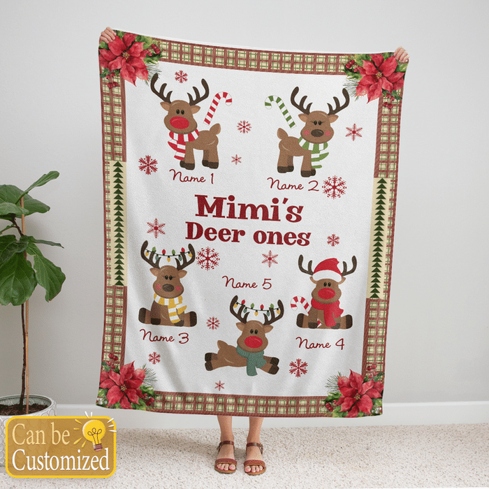 Personalized Blanket For Grandma Mimi'S Deer Ones Cute Deers Printed Custom Grandkids Name Christmas Design