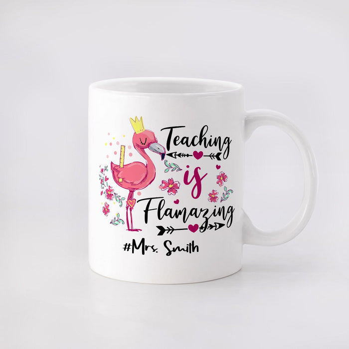 Personalized Ceramic Coffee Mug For Teachers Teaching Is Amazing Flamingo Custom Name 11 15oz Back To School Cup