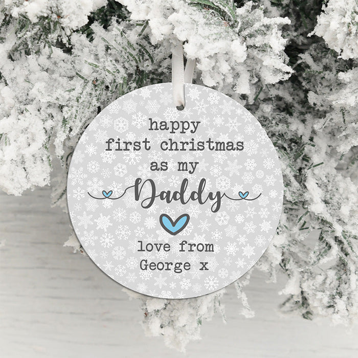 Personalized Ornament For Expecting Dad Snowflakes Happy First Christmas As My Daddy Custom Name Hanging Tree Gifts