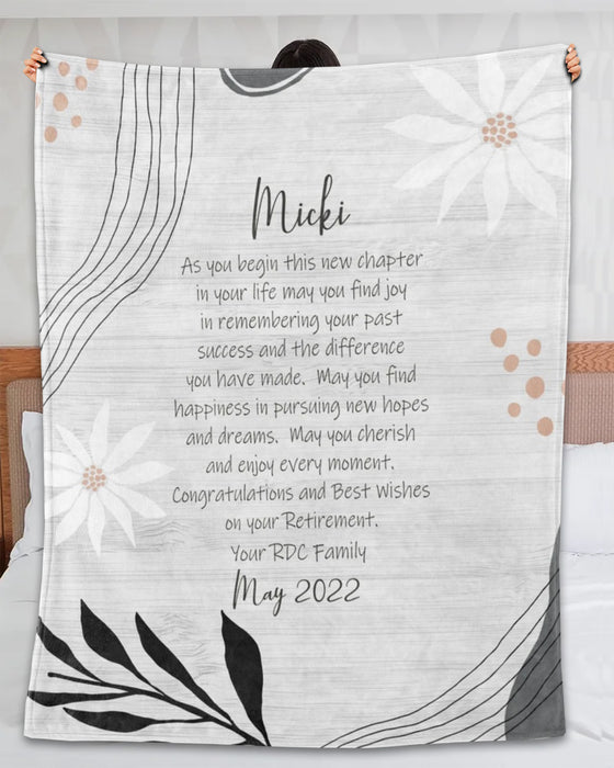 Personalized Retirement Blanket May You Find Happiness In Pursuing New Hopes Flower Design Custom Name