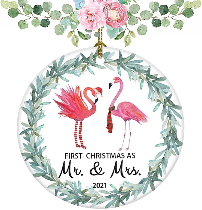 Personalized Ornament Gifts For Newlywed Flamingo First Christmas As Mr And Mrs  Custom Name Tree Hanging On Christmas