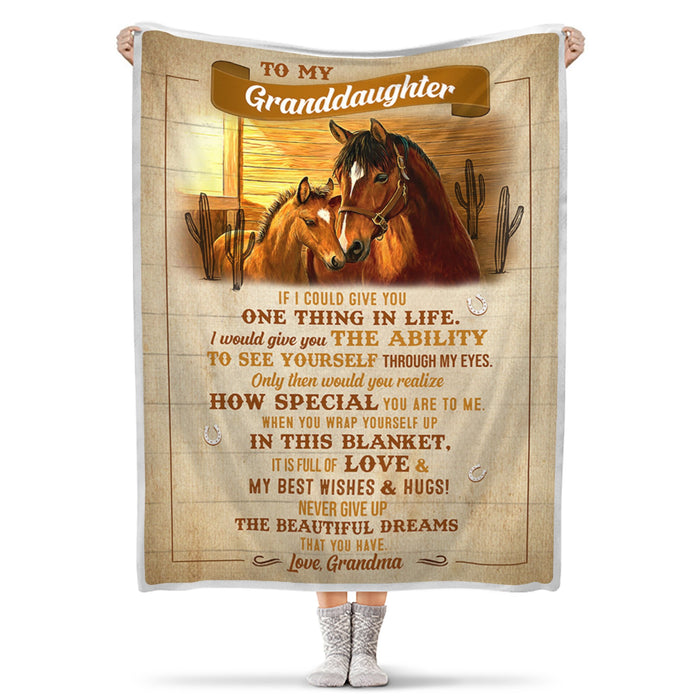 Personalized To My Granddaughter Blanket From Grandma If I Could Give You One Thing In Life Print Old Horse & Baby Horse