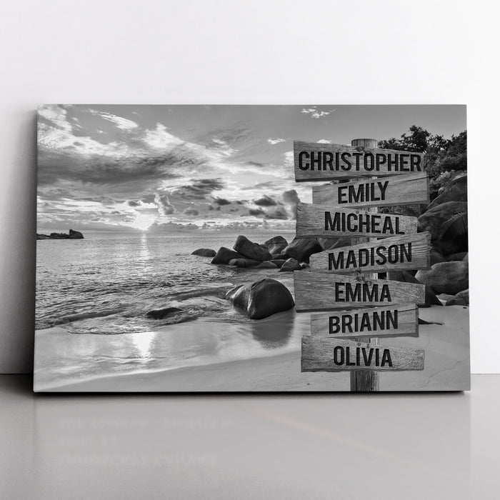Personalized Canvas Wall Art Gifts For Family Black White Sunset Beach Wooden Signs Custom Name Poster Prints Wall Decor