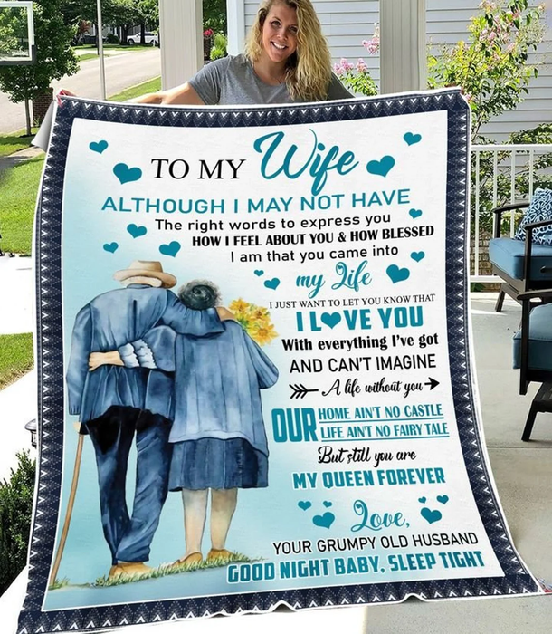 Personalized Love Blanket To My Wife You Are My Queen Forever Growing Old Together Blankets Custom Name For Valentine