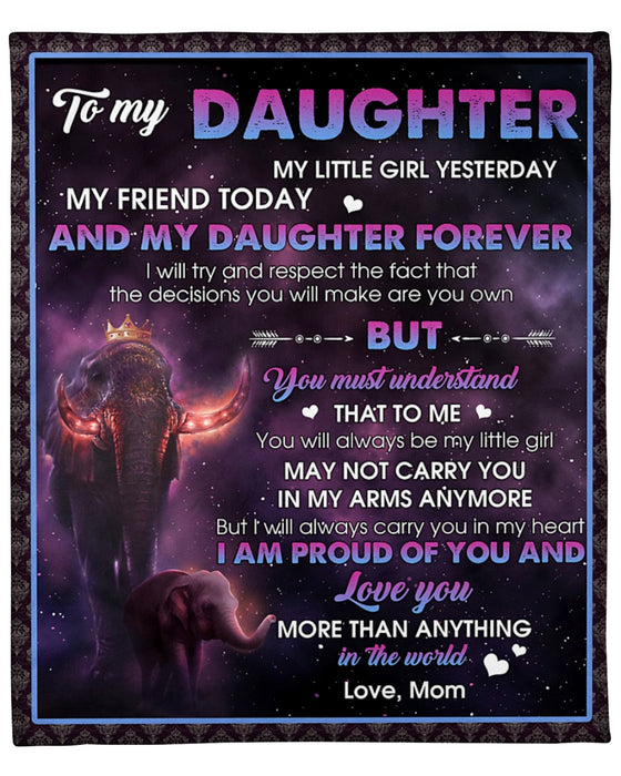 Personalized To My Daughter From Mom Fleece Blanket Today And My Daughter Forever Custom Name Purple Magic Elephants