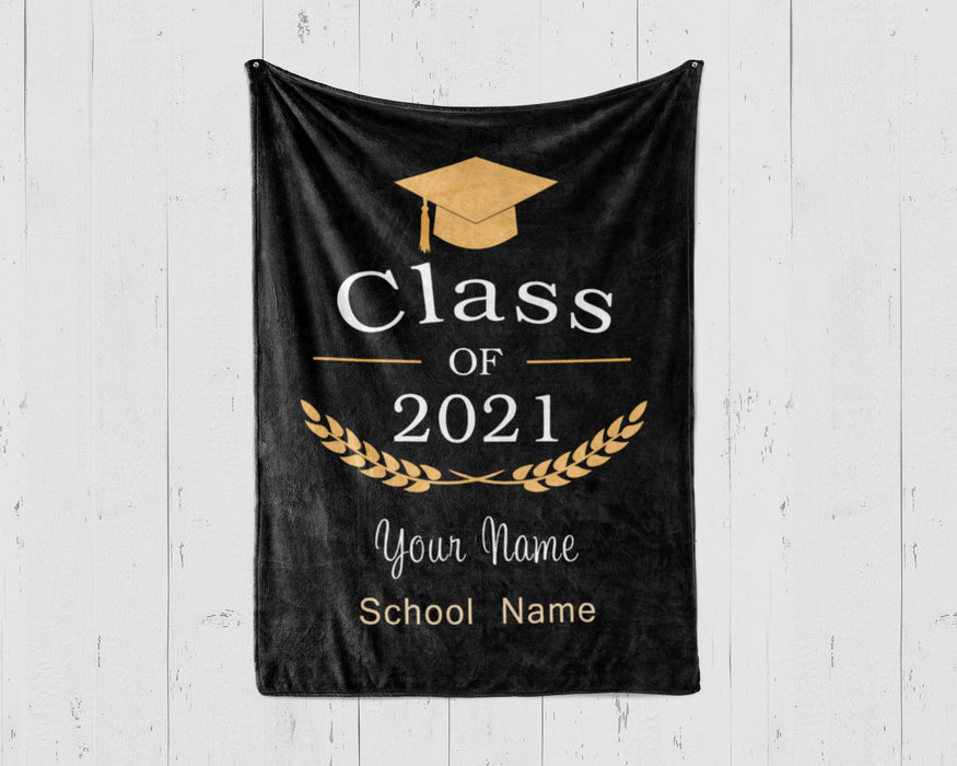 Personalized Graduation Blanket For Son Daughter Class Of 2022 Custom Name Year & School Senior Graduation Blanket
