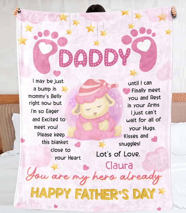 Personalized Fleece Sherpa Blanket From Baby Bump To Expecting Dad Cute Sheep I Just Can't Wait For First Fathers Day