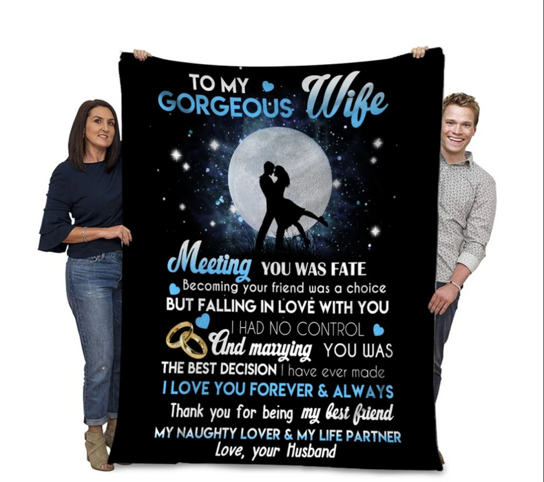 Personalized Valentine Blanket To My Gorgeous Wife Meeting You Was Fate Couple In The Moonlight Blankets Custom Name