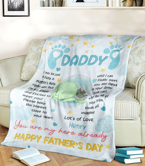 Personalized Fleece Sherpa Blanket From Baby Boy To New Daddy Cute Turtle I Just Can't Wait Happy 1st Fathers Day Ideas