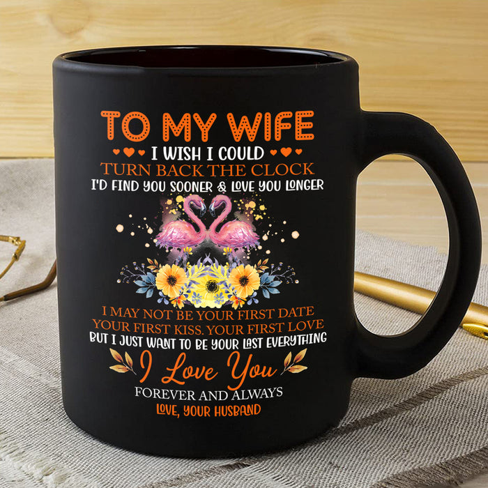Personalized Coffee Mug For Wife From Husband Flamingo Heart Couple Sunflowers  Custom Name Black Cup Christmas Gifts